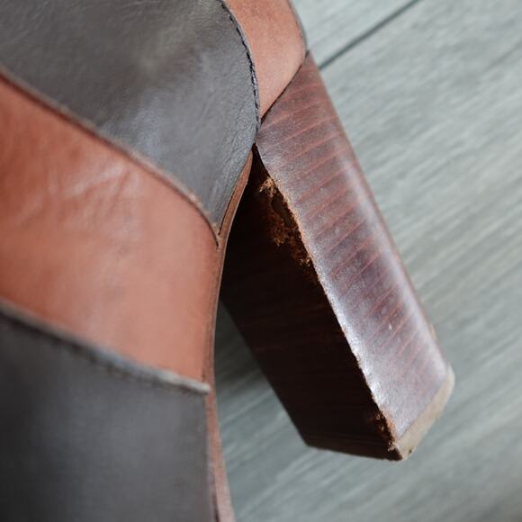 Red Or Dead Brown Tall Knee High Heeled Brown Leather Boots 39 Cobbled Together - Picture 12 of 16